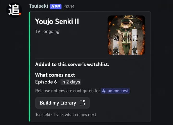 /add command output from the current Tsuiseki Discord bot